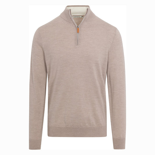 Collars & Co. Oatmeal Cashmere Touch Australian Merino Quarter Zip Sweater