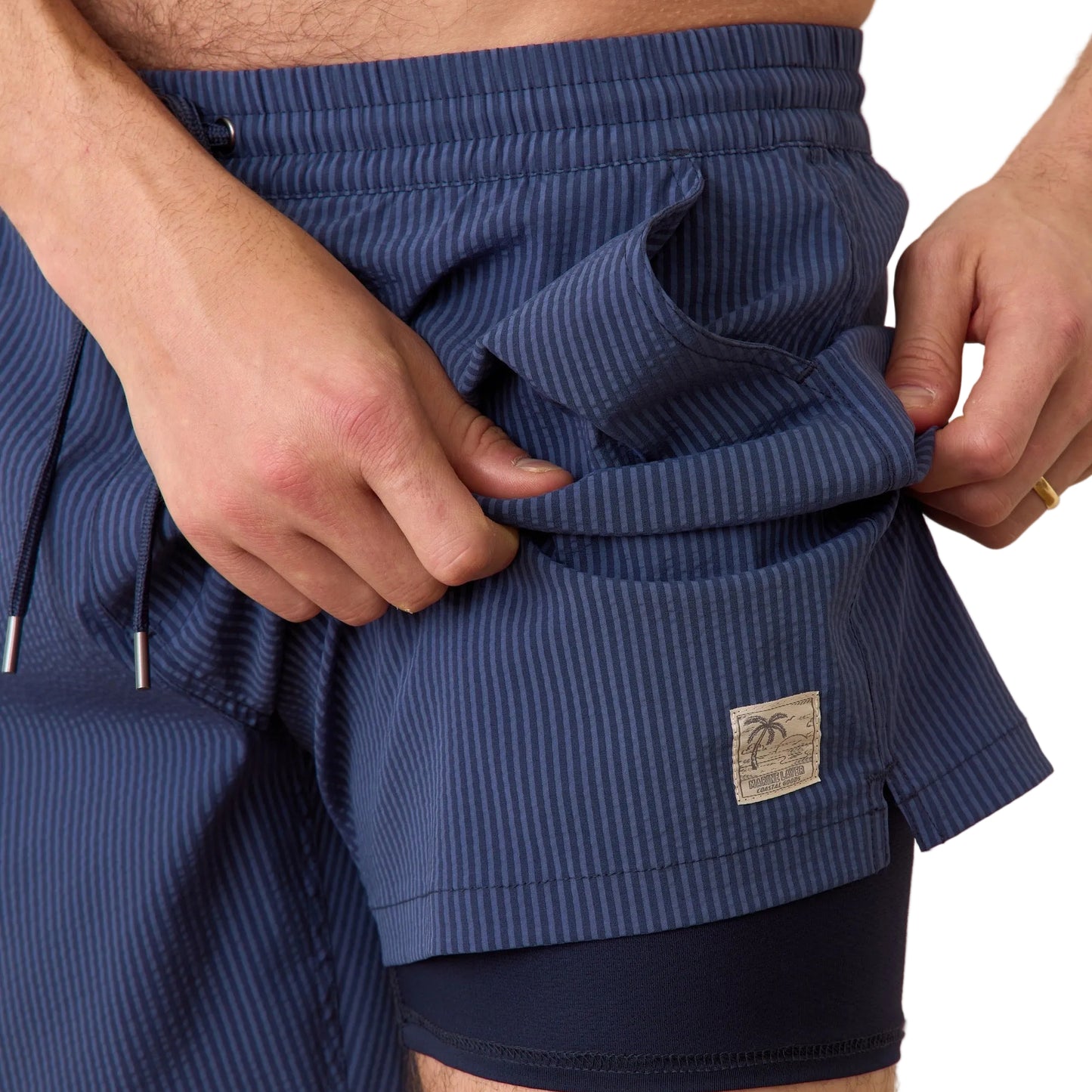 Marine Layer Navy/Blue Stripe 6" Lined Sport & Swim Short