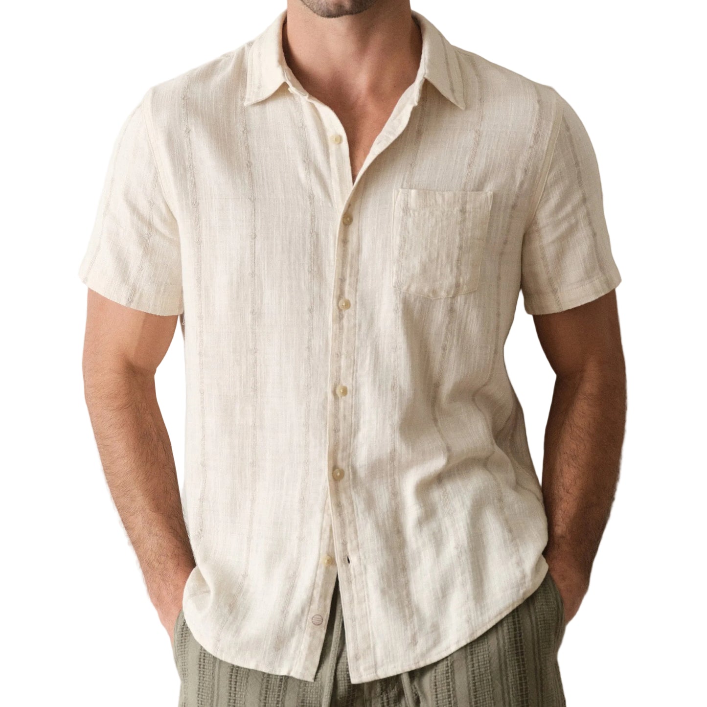 Marine Layer Cream Embroidery Stretch Selvage Shirt