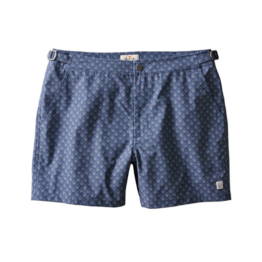 Marine Layer Mood Indigo Diamond Print 5" Tailored Swim Trunk