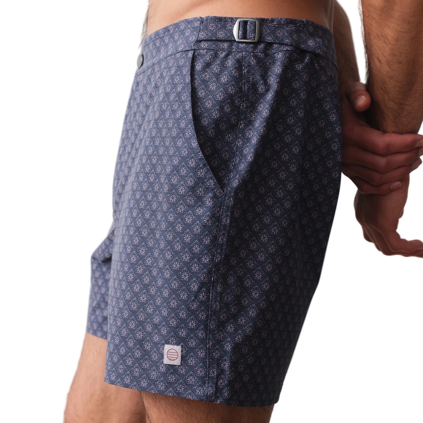 Marine Layer Mood Indigo Diamond Print 5" Tailored Swim Trunk