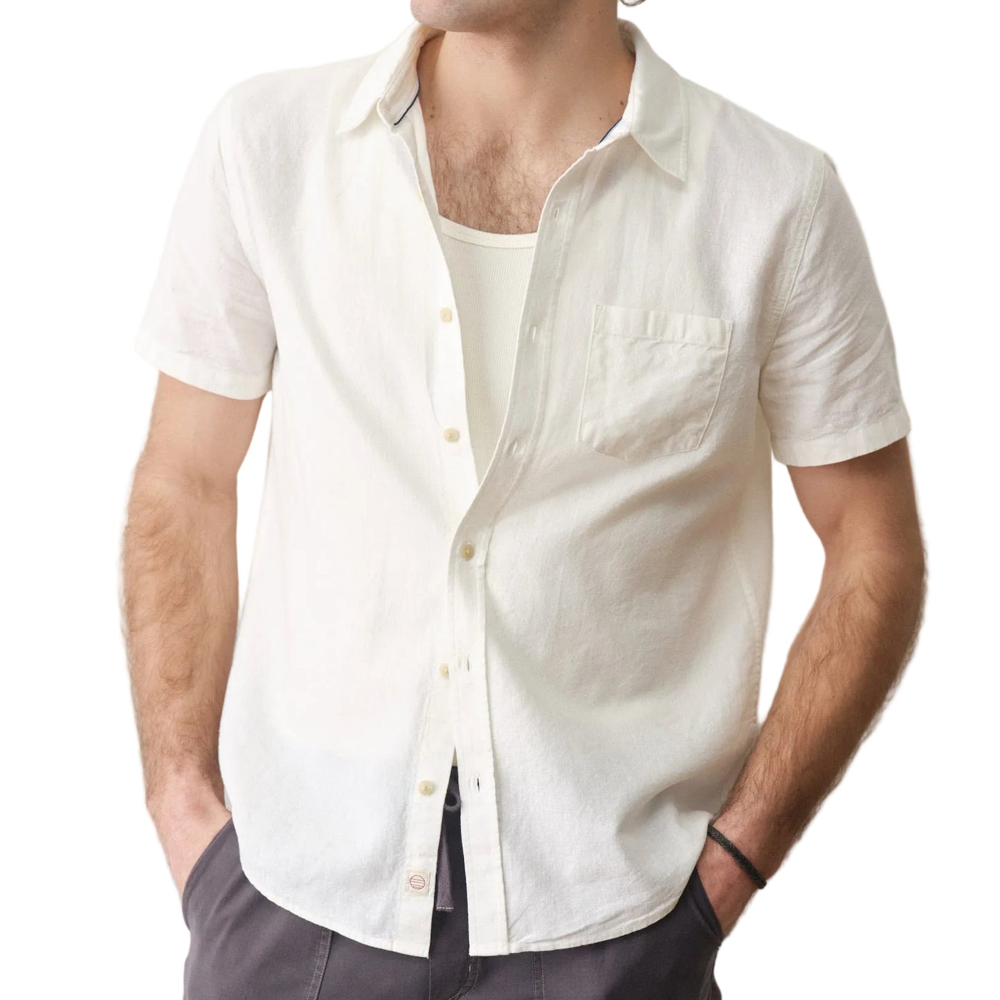 Marine Layer White Better-Than-Linen Short Sleeve Shirt