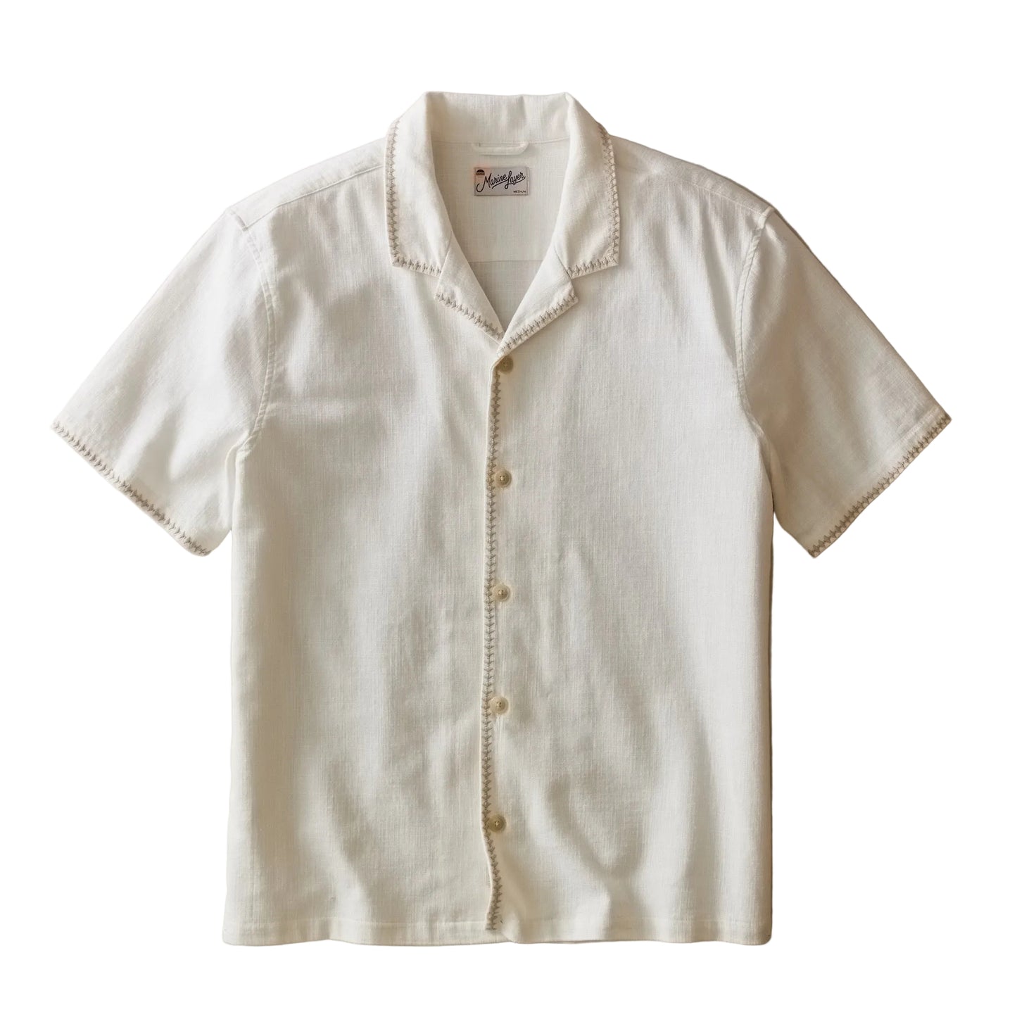 Marine Layer White Embroidered Resort Shirt