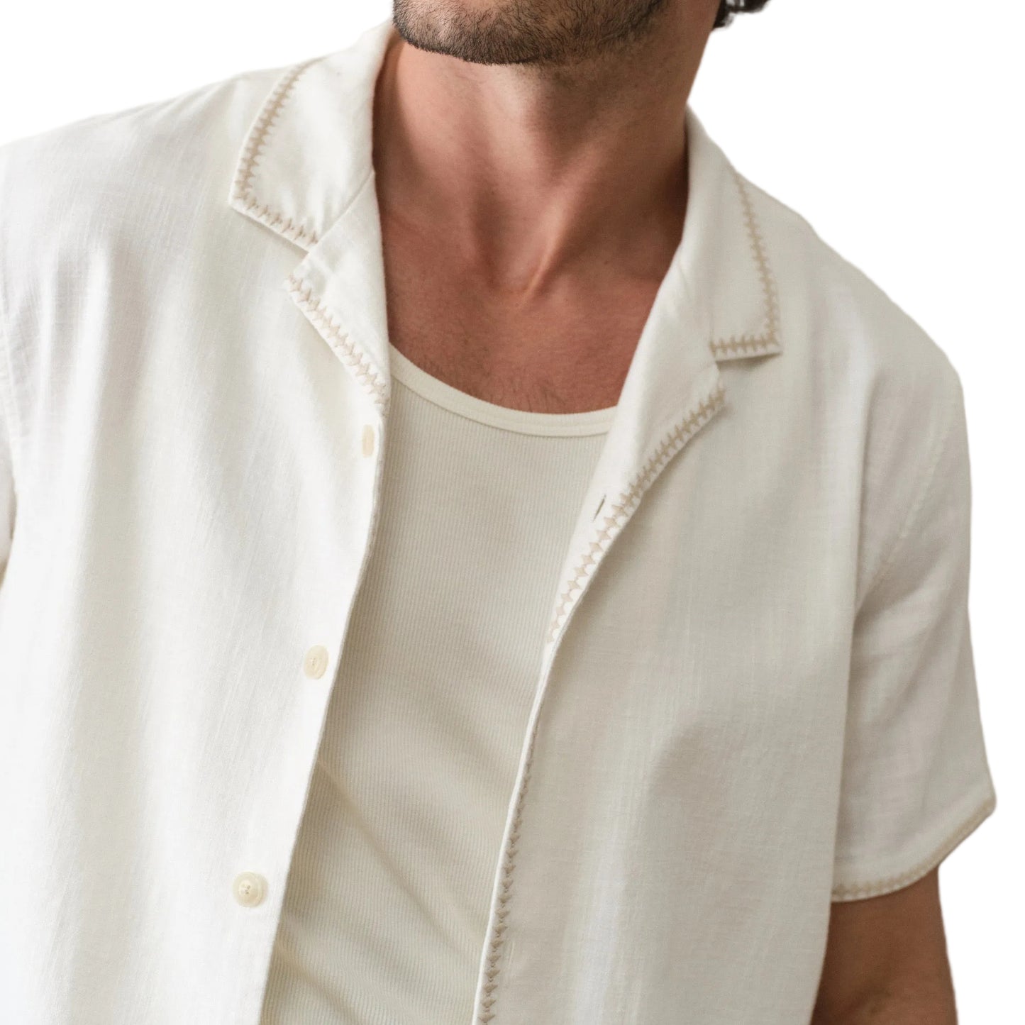 Marine Layer White Embroidered Resort Shirt