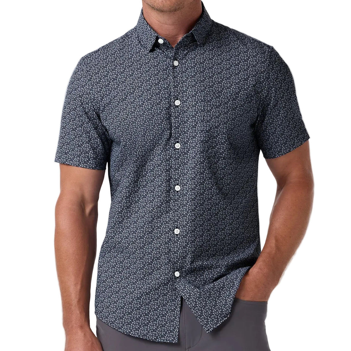 Mizzen+Main Navy Ditsy Leeward Short Sleeve Shirt