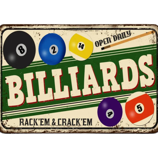 Billiards Sign Pool Hall Metal Sign