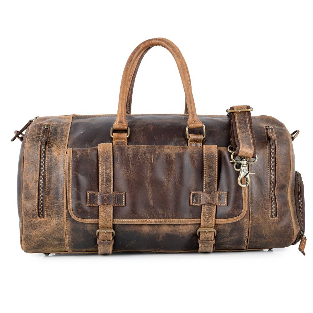 Rustic Brown Leather Duffle Bag