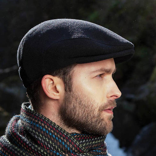 Trinity Tweed Flat Cap - Black