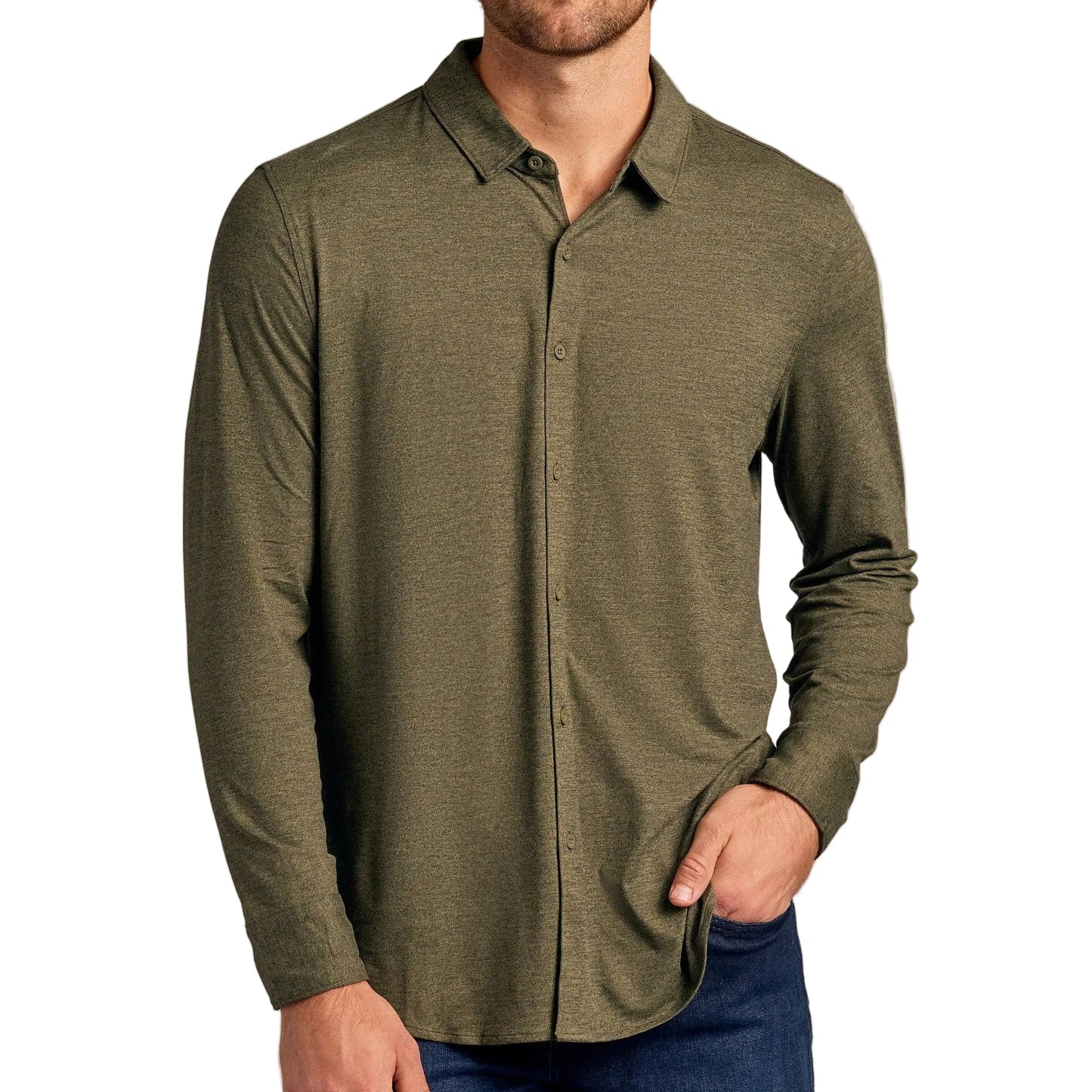 True Classic Dark Heather Military Green Long Sleeve Comfort Shirt
