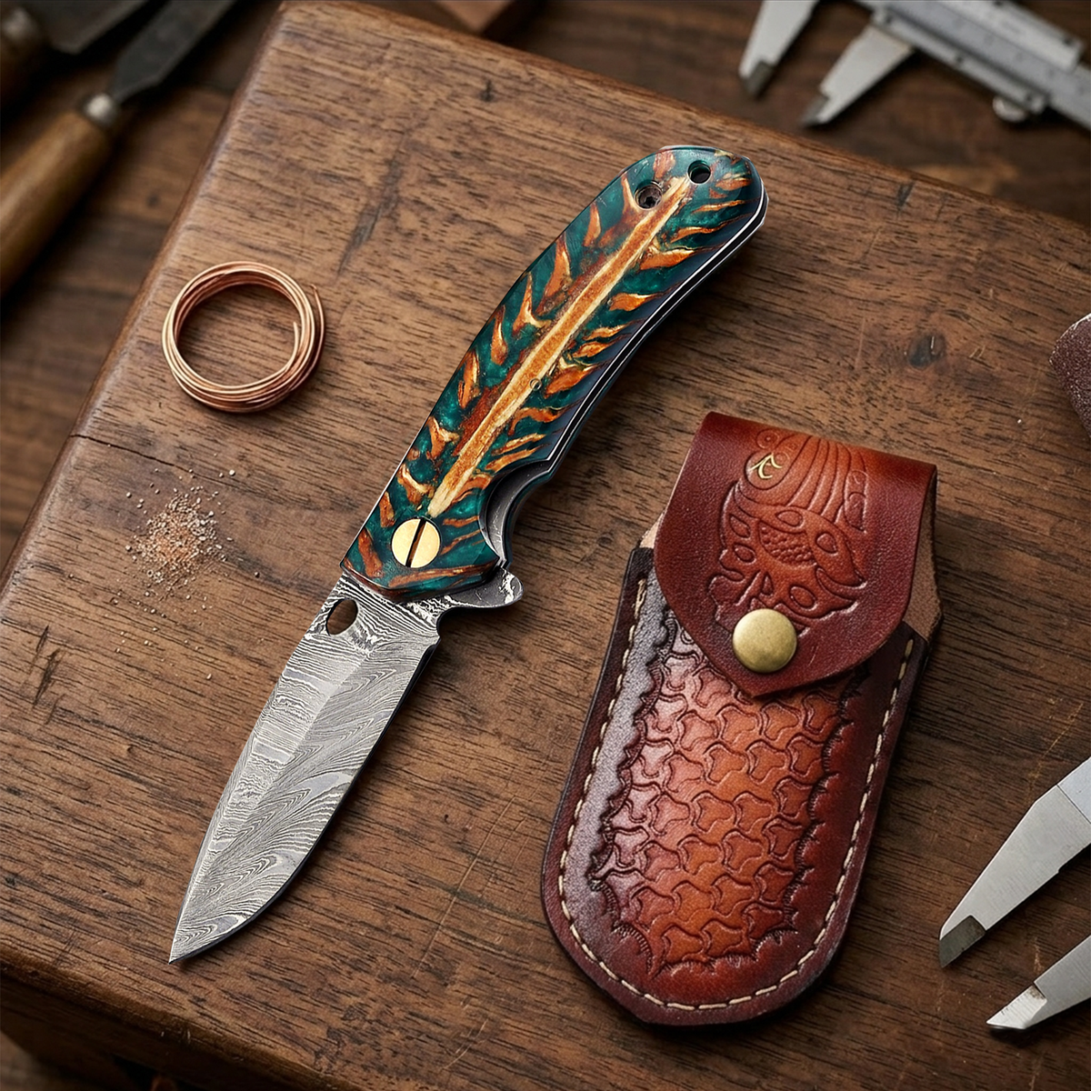 7.2" Handmade Damascus Pocket Knife