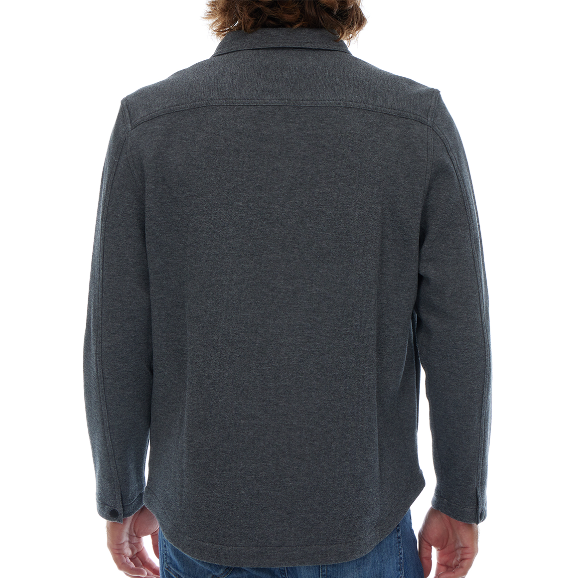 Gray Peter Pique Snap Up Knit Shacket Shirt Jacket