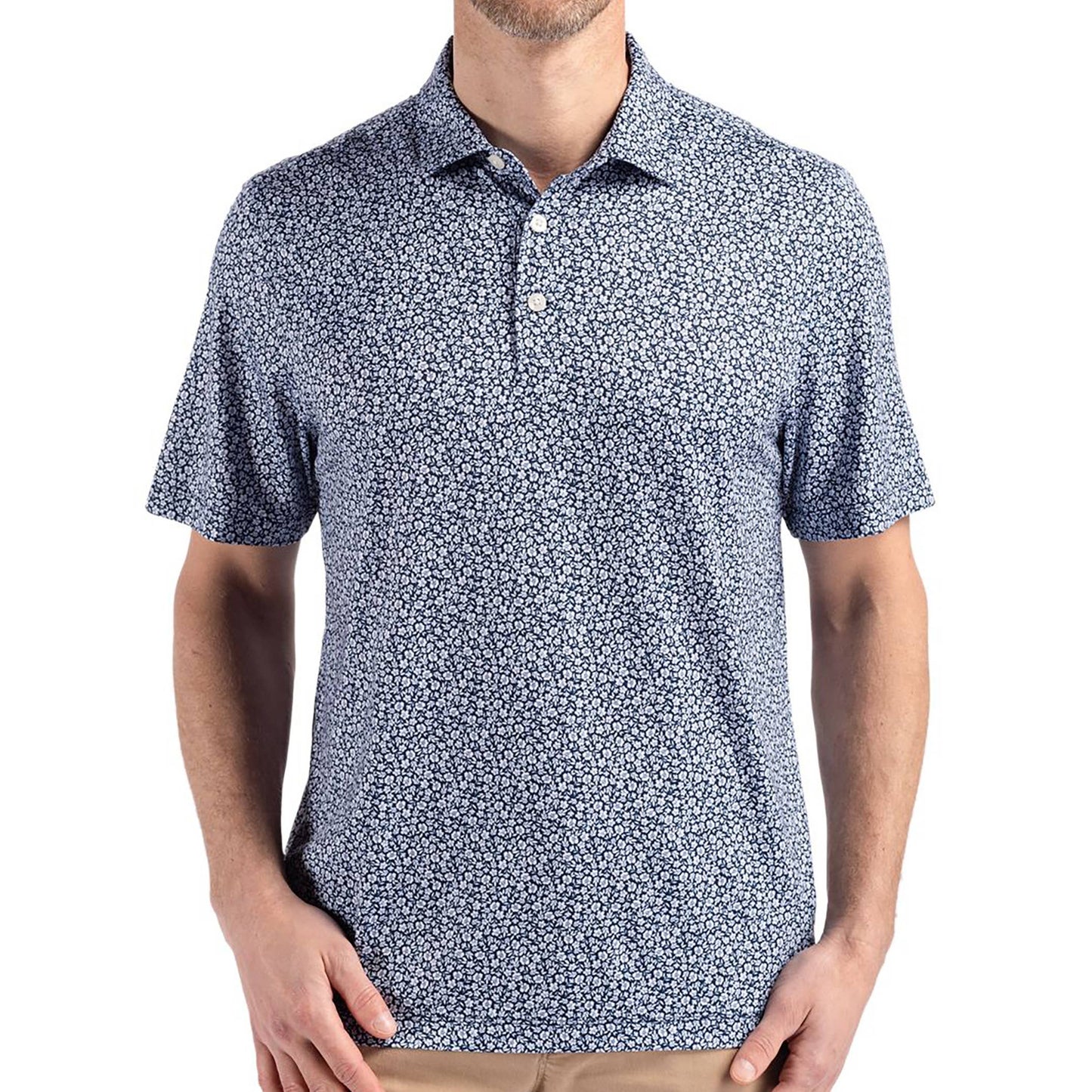 Cutter & Buck Navy Blue Pike Eco Flora Print Polo