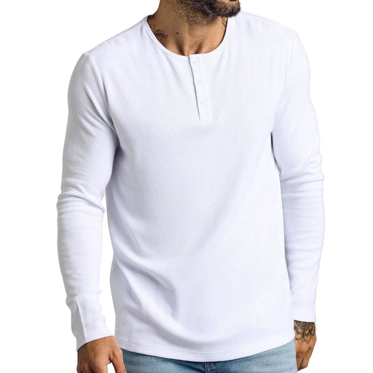 True Classic White Waffle Long Sleeve Henley