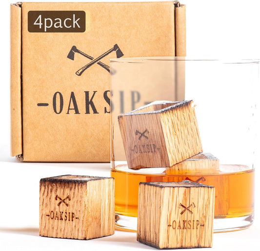 Oaksip Charred Wooden Oak Bourbon and Whiskey Stones Set