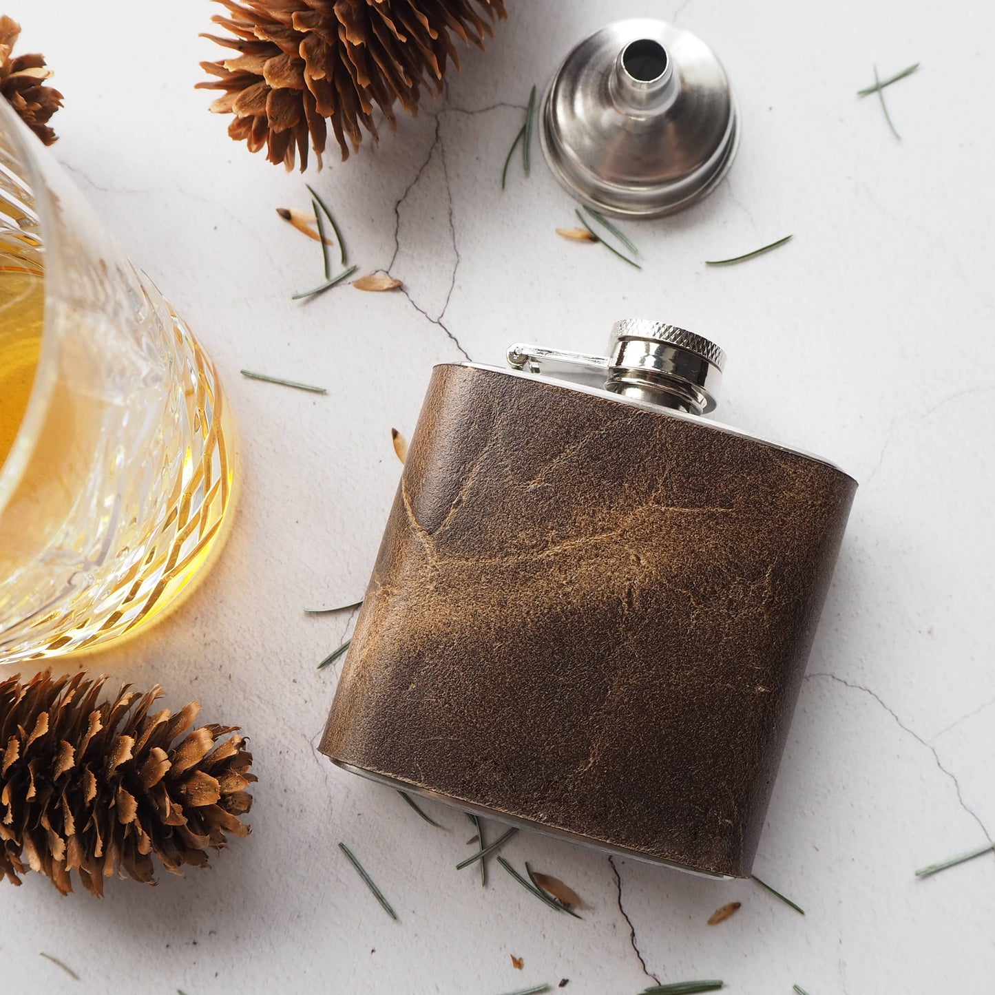 Oak Coloured Leather Flask