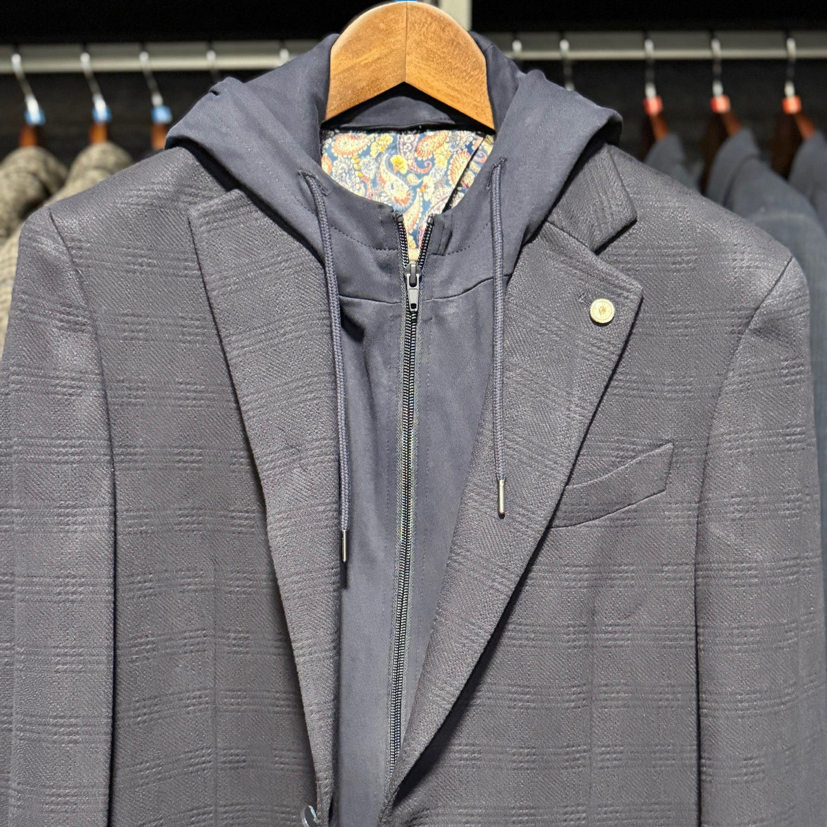 The Crafted Stag Supply Navy Hooded Sport Coat