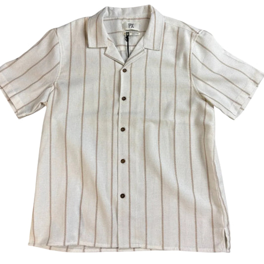 PX Myles Cream Textured Vertical Striped Shirt