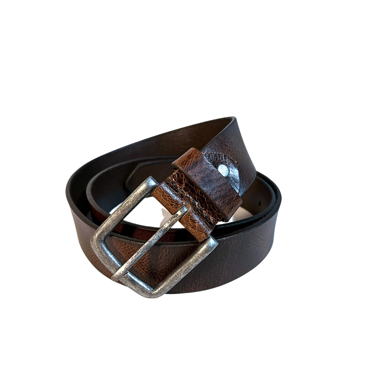 Leather Brown Belt with Vintage Silver Buckle