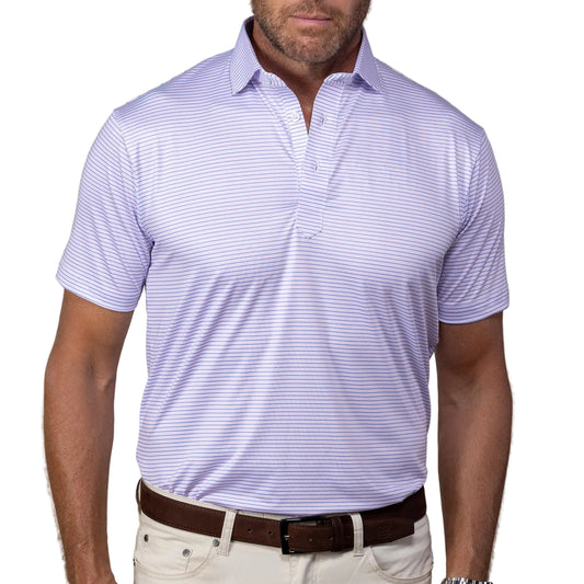 Collars & Co. Mackenzie Light Pink with Blue Stripe Featherweight Flex Polo
