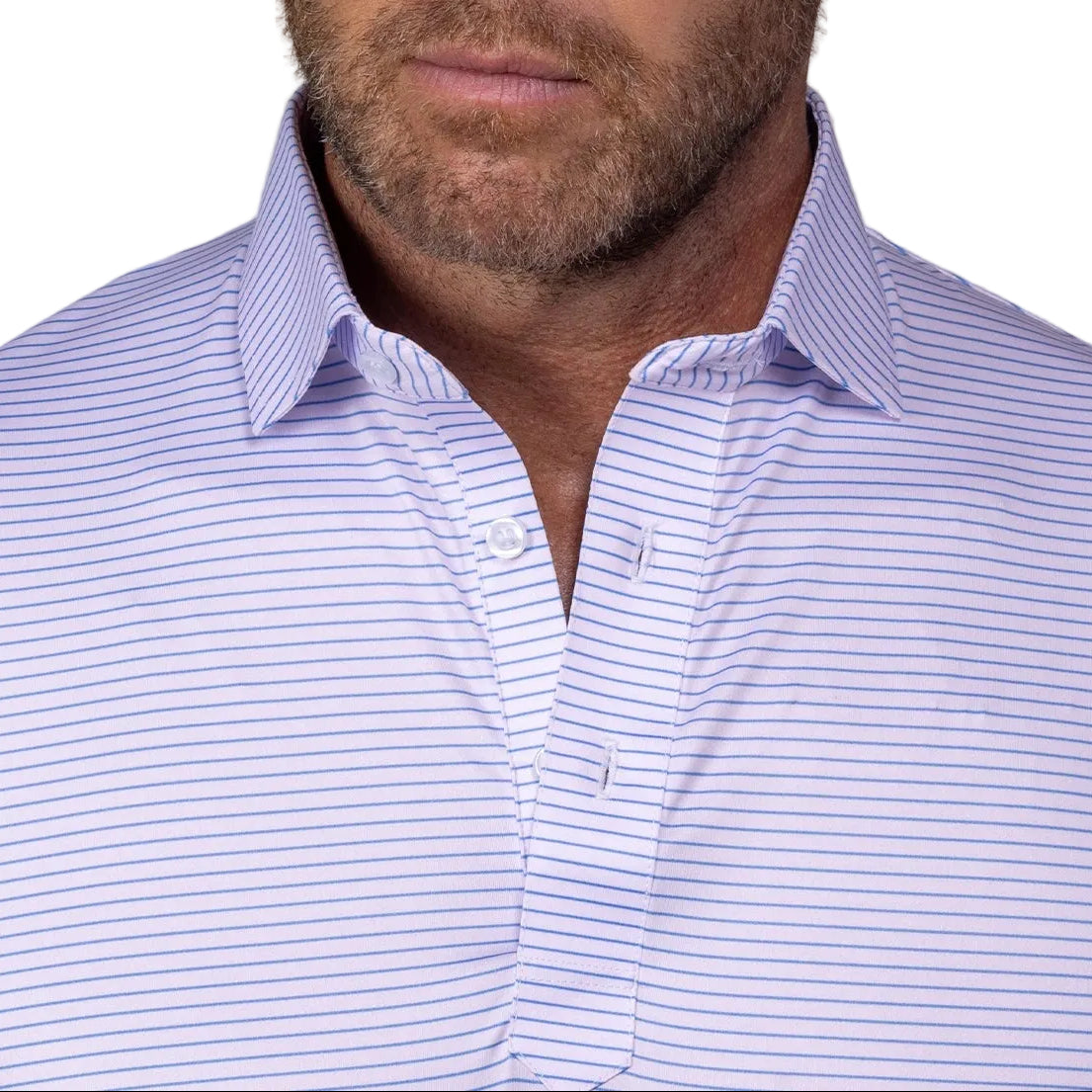 Collars & Co. Mackenzie Light Pink with Blue Stripe Featherweight Flex Polo