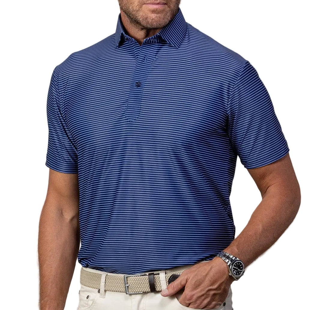 Collars & Co. Sawyer Navy with White Stripe Featherweight Flex Polo