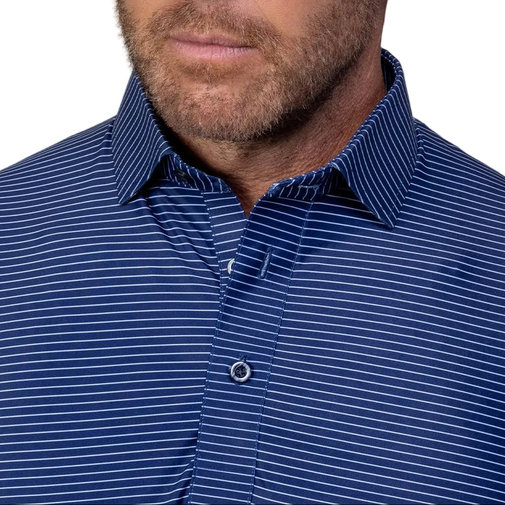 Collars & Co. Sawyer Navy with White Stripe Featherweight Flex Polo