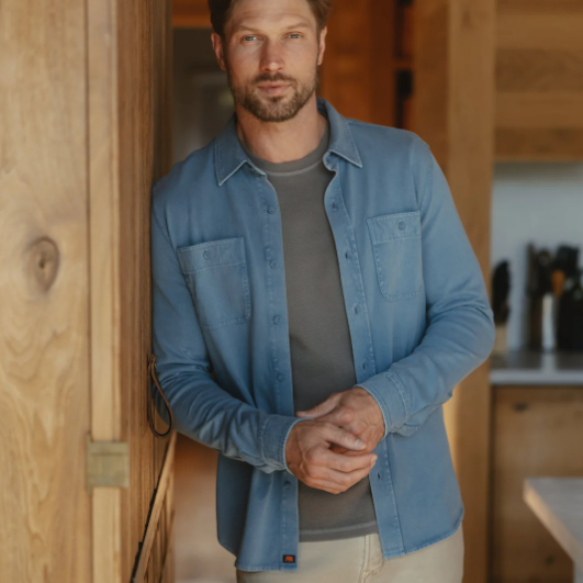 Lennox Jersey Button Up in Slate Blue