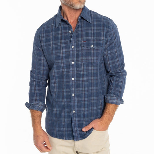 Criquet Dusty Blue Plaid Corduroy Long Sleeve Shirt
