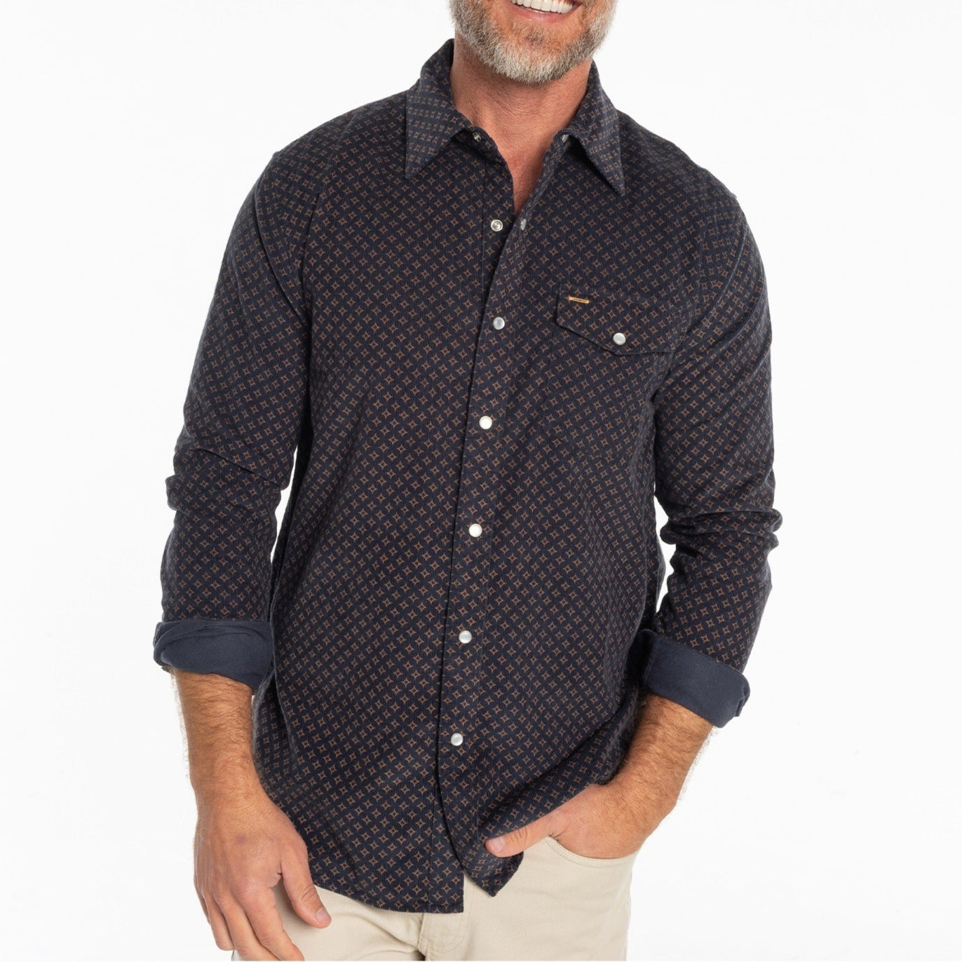 Criquet Navy Star Corduroy Long Sleeve Shirt