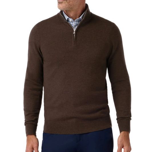 Mizzen+Main Espresso Heather Heritage Quarter Zip Sweater