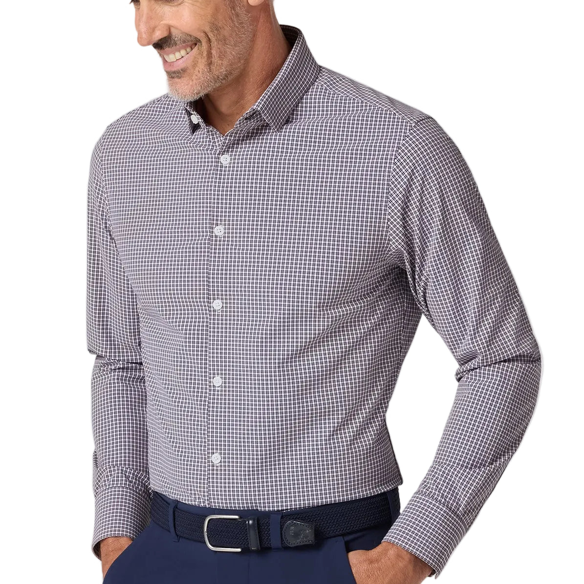 Mizzen+Main Eggplant Winston Check Leeward Long Sleeve Shirt