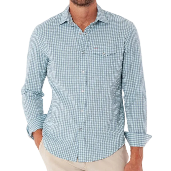 Criquet Blue Seersucker Long Sleeve Pearl Snap Shirt