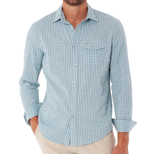 Criquet Blue Seersucker Long Sleeve Pearl Snap Shirt