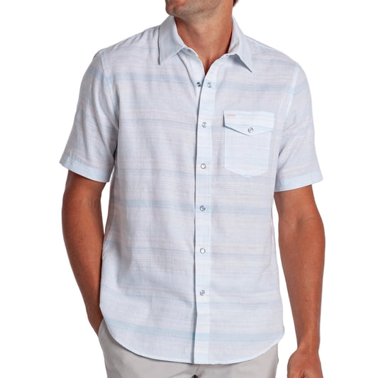 Criquet Light Blue Hemp Stripe Pearl Snap Shirt