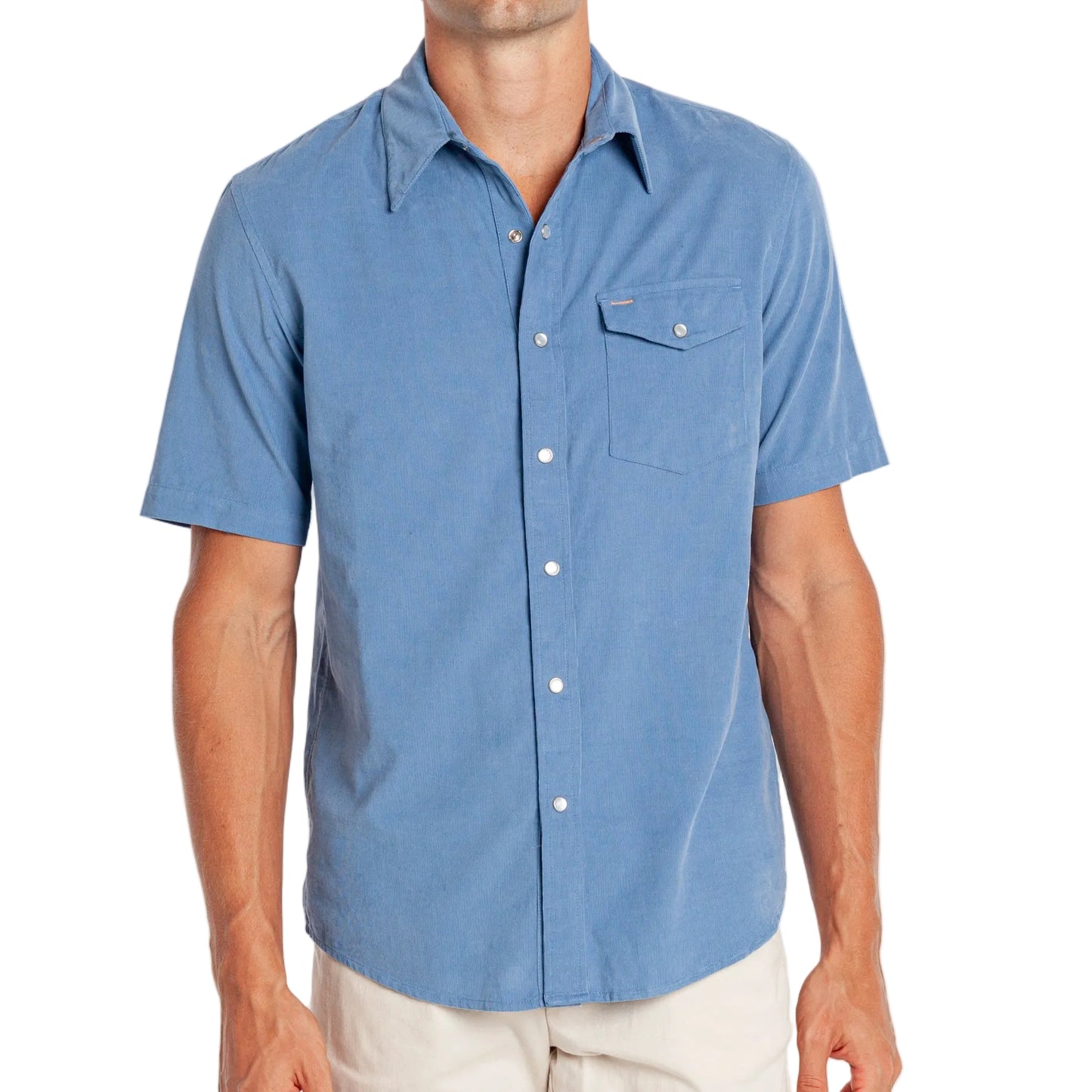 Criquet Harbor Blue Short Sleeve Corduroy Pearl Snap Shirt