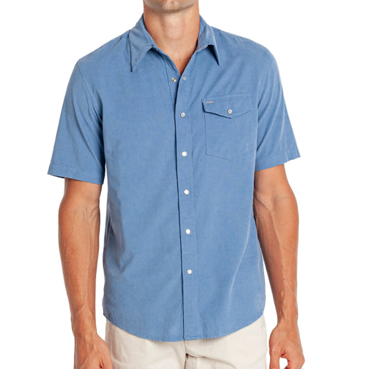Criquet Harbor Blue Short Sleeve Corduroy Pearl Snap Shirt