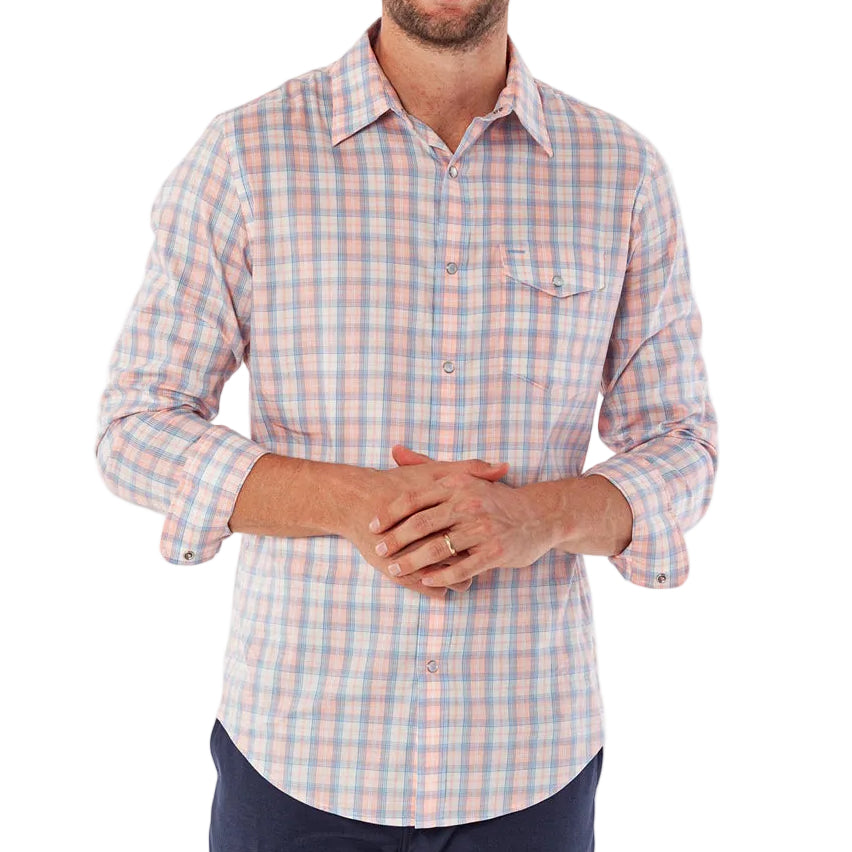 Criquet Peachy Plaid Performance Pearl Snap Shirt