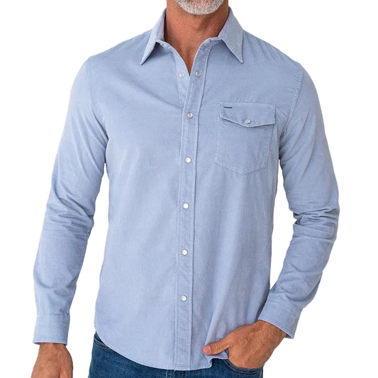 Criquet Iced Blue Corduroy Pearl Snap Shirt