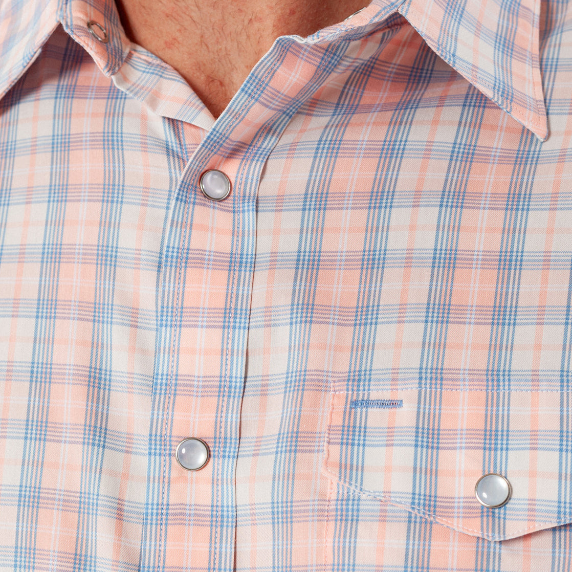 Criquet Peachy Plaid Performance Pearl Snap Shirt