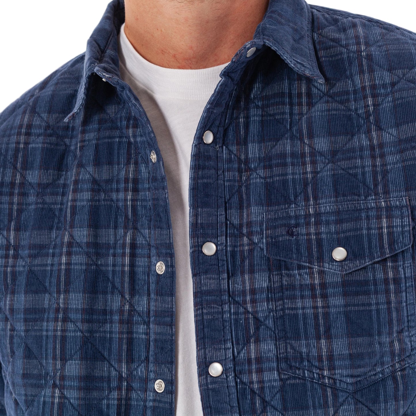 Criquet Dusty Blue Plaid Corduroy Quilted Shacket