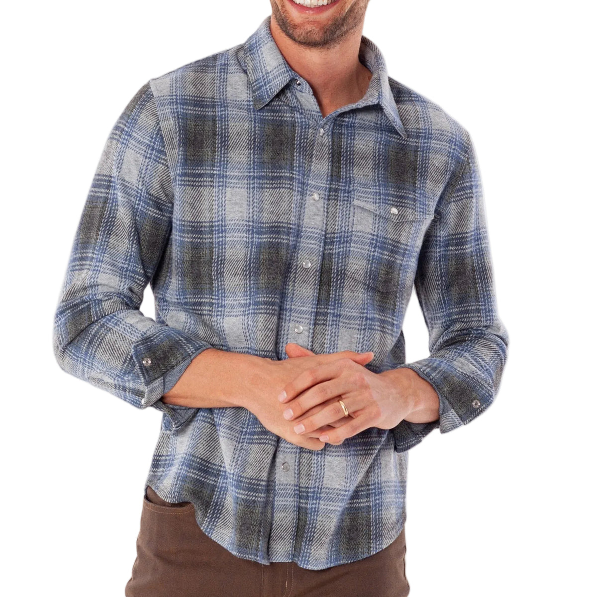 Criquet Billy Plaid Blue Chill Knit Long Sleeve Shirt