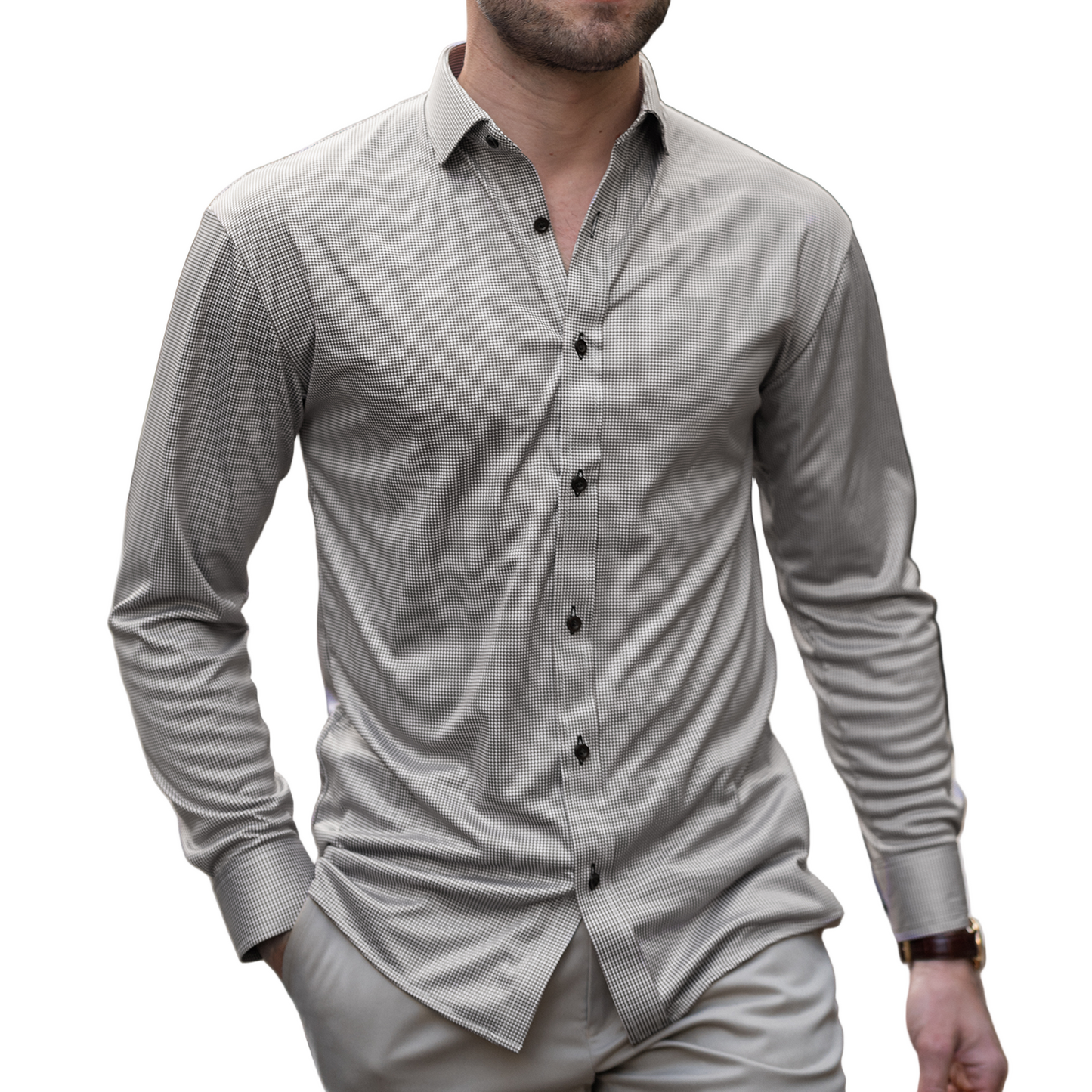 Collars & Co. Brown Houndstooth Quattro Flex Dress Shirt