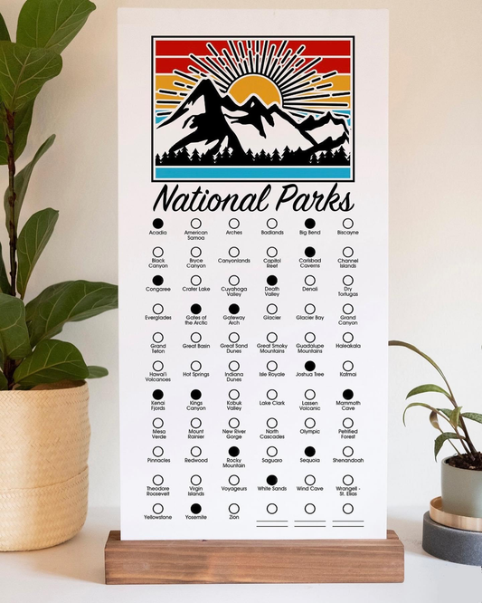 National Parks Checklist with Wood Stand