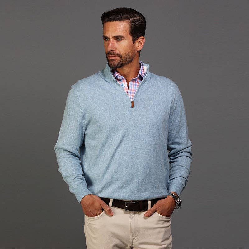 Light Blue Melange Luxury Touch Cotton Quarter Zip Sweater